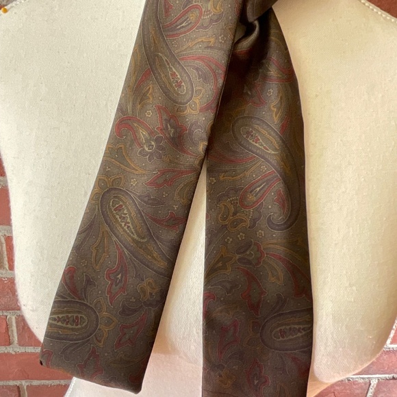 Roots Handmade Paisley Geometric Print  Silk Skinny Scarf Unisex Made in England - Picture 8 of 10